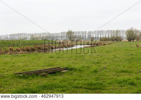 Panoramic View Over The Polder Nature Landscape, Damme, Flanders, Belgium