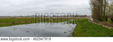 Panoramic View Over The Polder Nature Landscape, Damme, Flanders, Belgium