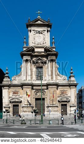 Saint- Josse, Brussels Capital Region - Belgium - 04 26 2021 - The Baroque Facade Of The Saint Josse
