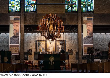 Leuven, Flemish Brabant - Belgium - 06 20 2021 Interior Design Of The Saint Anthony Chapel