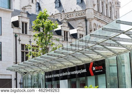 Leuven, Flemish Brabant - Belgium - 06 20 2021 The Bus Stop Of Rector De Somer Square