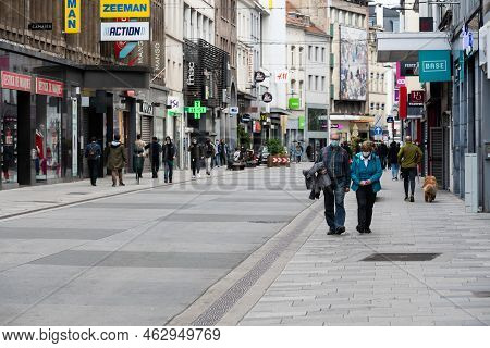Ixelles, Brussels Capital Region - Belgium - 05 13 2021 - Multi Cultural Shopping Street In A Pedest