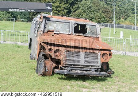 Gdansk, Poland - August 31, 2022: Wreck Of Tigr Gaz-2975 (russian Military Vehicle) Of The Russian A