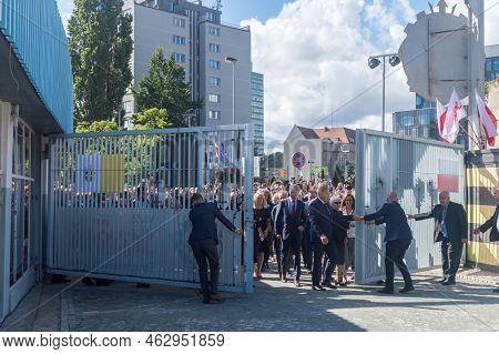 Gdansk, Poland - August 31, 2022: Open Historical Gate On The 42nd Anniversary Of The August Agreeme