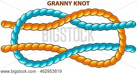 Granny Knot Isolated On White. Binding And Fastening Unit For Permanent Bracing. Modification Of Str