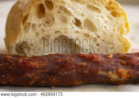 Spicy Salami Or Salamella With A Baguette