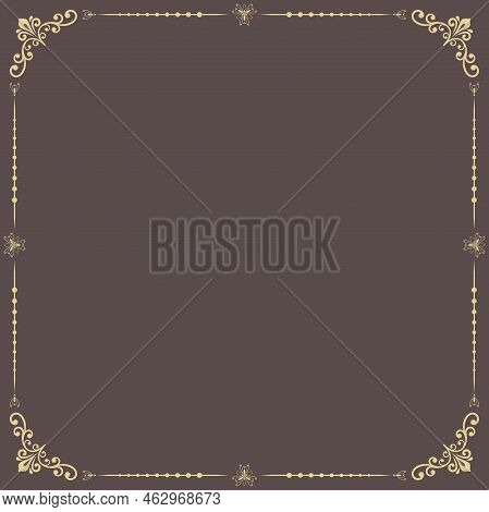Classic Brown And Golden Vector Vintage Square Frame With Arabesques And Orient Elements. Abstract O