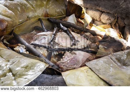 Barbacoa. Traditional Dish From Mexico That Consists Of Cooking The Meat In Its Own Juices Or Steame