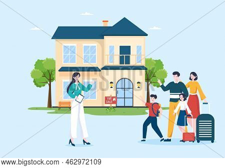 Land Broker Template Hand Drawn Cartoon Flat Illustration With Bridging Investors Or Buyers And Sell