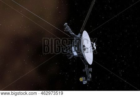 Voyager 1 Spacecraft In Deep Space Field. 3d Illustration