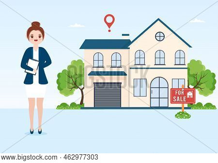 Land Broker Template Hand Drawn Cartoon Flat Illustration With Bridging Investors Or Buyers And Sell