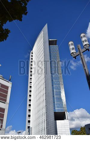 Frankfurt Am Main, Germany - 09 30 2002: Thin Skyscraper At The Skyline Plaza