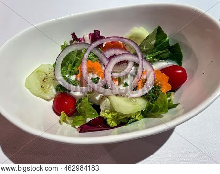 Fresh Prepared Salad On A Plate, Bowl.