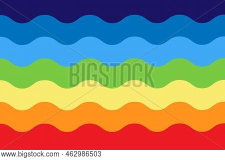 Abstract Rainbow Waves Colorful Horizontal Layered Background. Colorful And Vibrant Water Waves Back