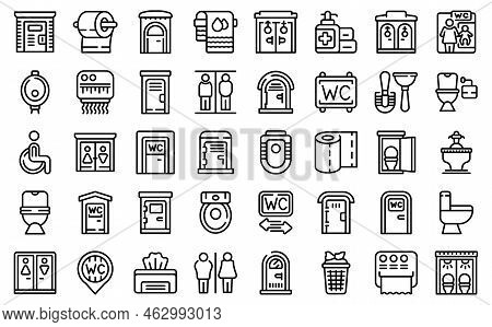 Public Restrooms Icons Set Outline Vector. Toilet Seat. Bowl Restroom