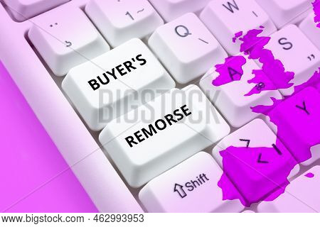 Conceptual Caption Buyer's Remorse. Business Concept A Feeling Of Regret Experienced After Making A