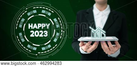 Text Showing Inspiration Happy 2023. Business Approach Time Or Day At Which A New Calendar Year Begi