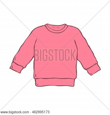 Pink Sweater For Baby Girls. Clothes For A Child. Fashion And Beauty Pullower. Cartoon Vector Illust