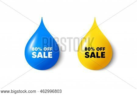 Paint Drop 3d Icons. Sale 80 Percent Off Discount. Promotion Price Offer Sign. Retail Badge Symbol. 