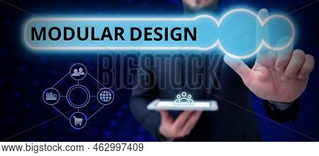 Hand Writing Sign Modular Design. Business Idea Using Technology As A Tool For Learning And Developi