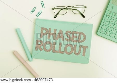 Writing Displaying Text Phased Rollout. Business Idea The Practice Of Prescription Drug Preparation