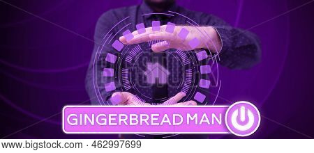 Handwriting Text Gingerbread Man. Internet Concept Cookie Made Of Gingerbread Usually In The Shape O