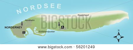 A stylized map of the german island of Norderney. Norderney is a tourist magnet during summer season.