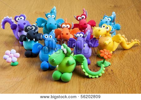 Multicolored Handmade Modelling Clay Dragons