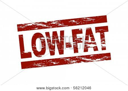 Stylized red stamp showing the term low-fat. All on white background.
