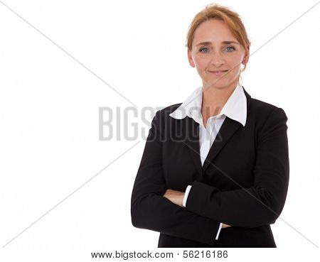 Attractive mature businesswoman. All on white background.