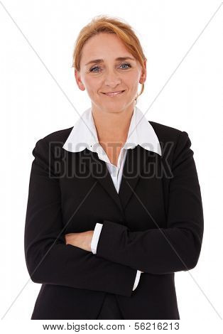 Attractive mature businesswoman. All on white background.