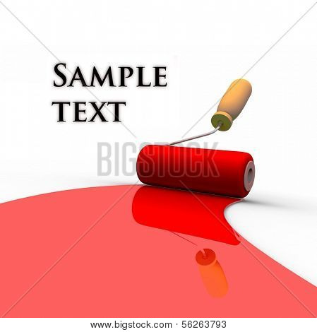 Paint roller and red paint stripe. 3d illustration