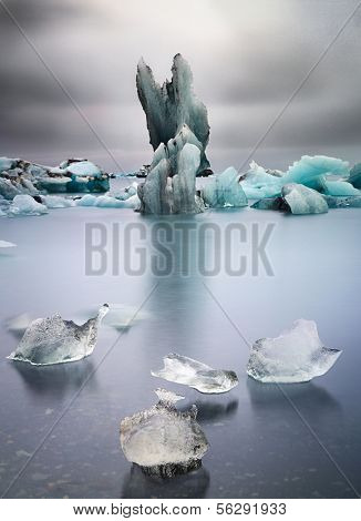 Iceberg landscape Iceland at Joulsarlon glacier lagoon drifting pack ice due to melting caused by global warming beautiful artic travel and tourism location cold wilderness