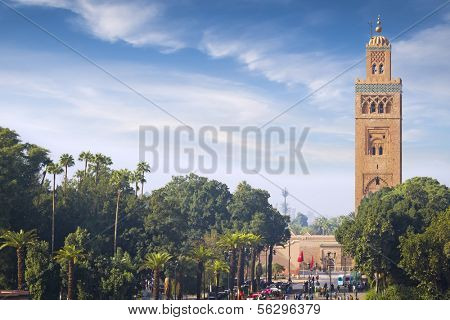 Koutoubia - the largest mosque of the Marrakech at sunny day.
