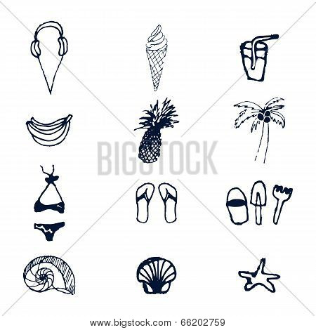 Hand-drawn summer icons set