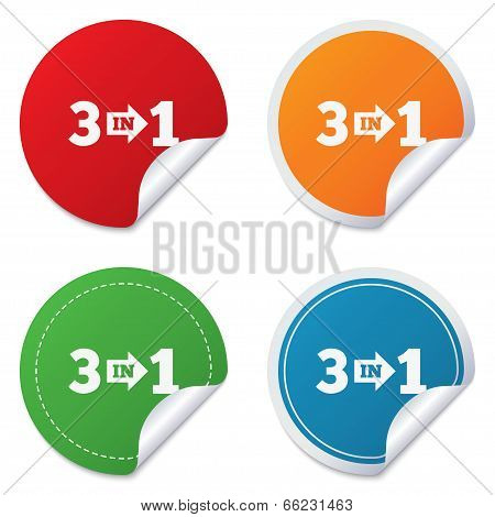 Three in one sign icon. 3 in 1 symbol with arrow