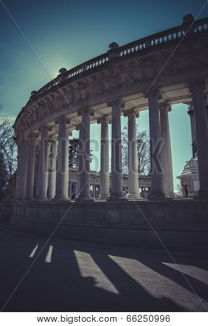 Madrid famous Retiro Park in the early morning.Monument to Alonso XII, parque del retiro, Madrid, Spain