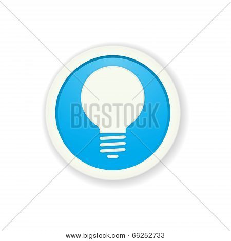 The Blue Glossy Circle Button With Bulb Pictogram
