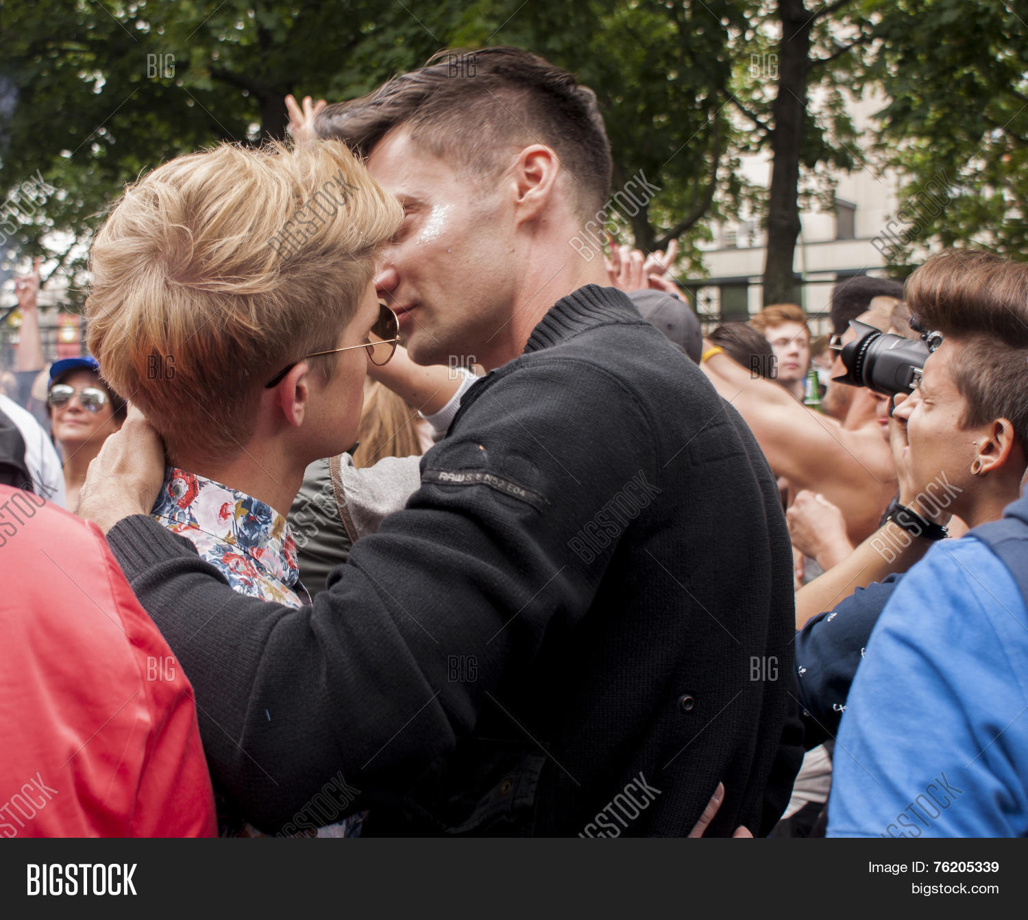 Gay couple cuddling