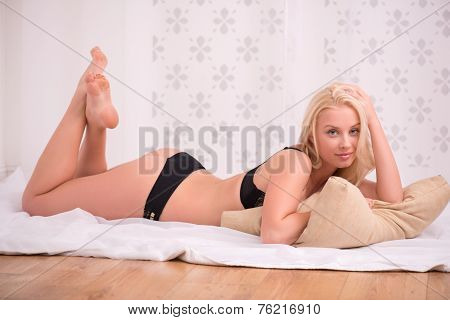 Sexy beautiful blond girl in underclothes