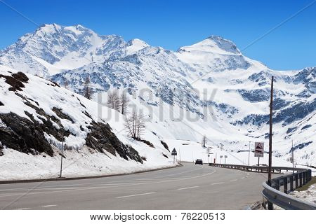 Mountain road in Swiss alps. Simplon Pass, Valais, Switzerland