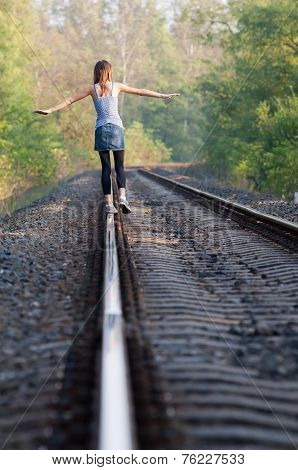 Teen Girl On Rail