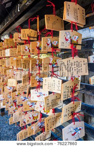 Japanese Votive Plaque(ema) Hanging In Kiyomizu Temple.