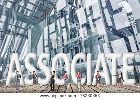 Concept of partner, friends,collaborate with group of business people stand with 3d text. 