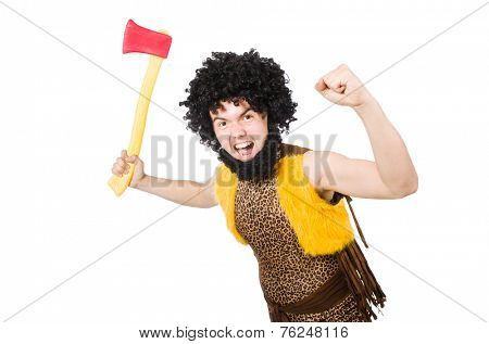 Savage man isolated on white