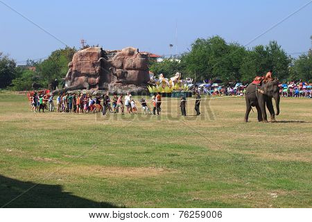 Elephant start to play Tug of war with traveler