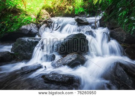 Waterfall At Tropical Rain Forest. Thailand