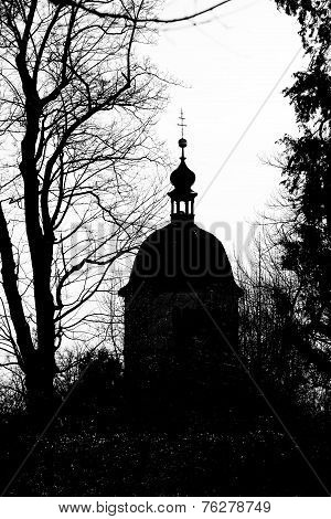 Silhouette View Of Glockenturm Tower On Schlossberg Hill, Graz