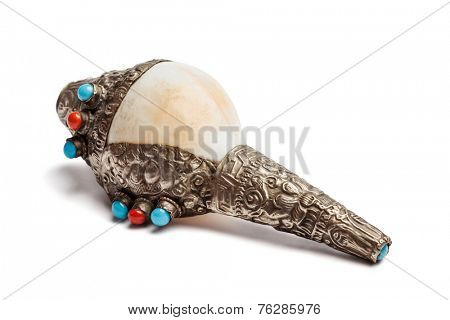 Tibetan Buddhist Conch Shell Horn Dung-Dkar isolated on white