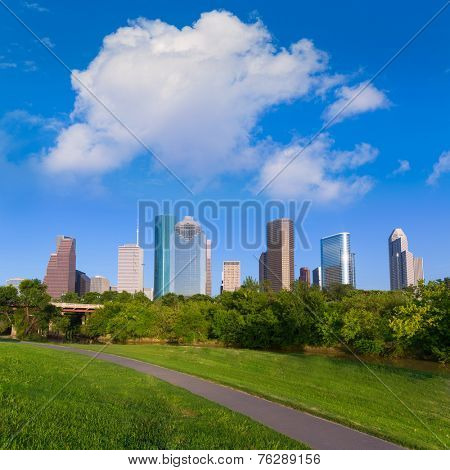Huston skyline from Eleanor Tinsley park Texas US USA
